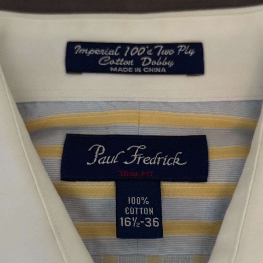 Paul Fredrick Trim Fit Shirt with Yellow and White Stripes